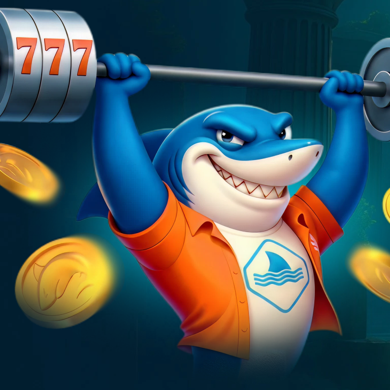 SweepShark welcome pack coins offer graphic with shark mascot